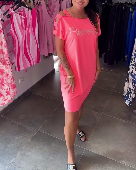 Jurk Off-Shoulder Bedrukt Modieus