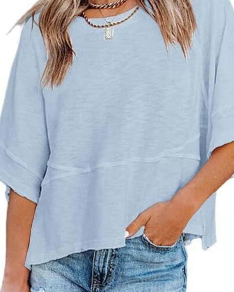 T-Shirt Paneel Effen Kleur Uitlopende Mouw