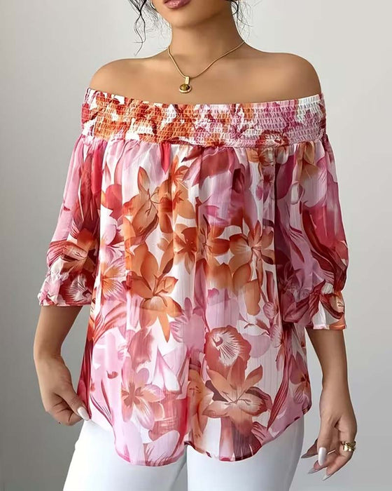 Blouse Off-Shoulder Print Ballon Mouw