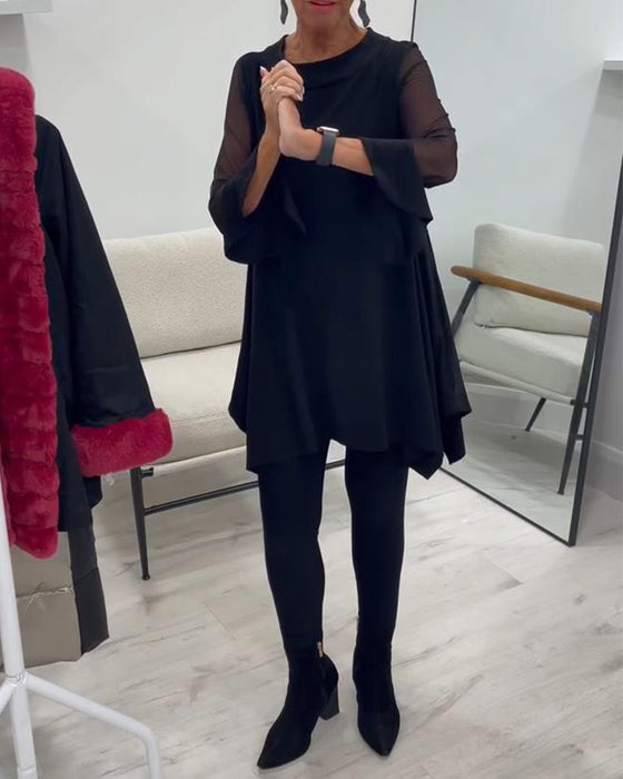 Blouse Met Onregelmatige Zoom En Wijd Uitlopende Mouwen