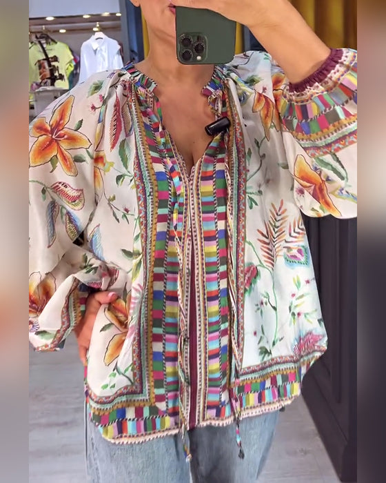 Blouse Sexy V-hals Modeprint
