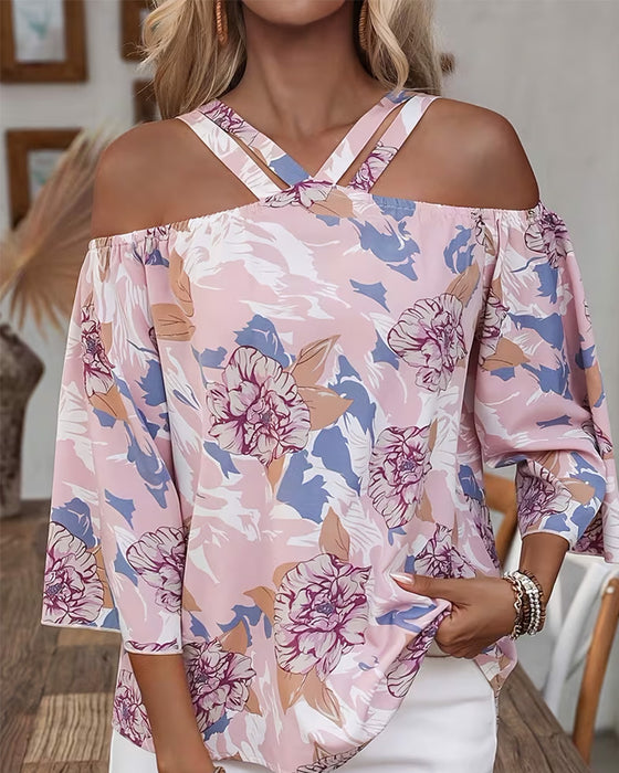 Blouse Bloemen Kruis Off-Shoulder