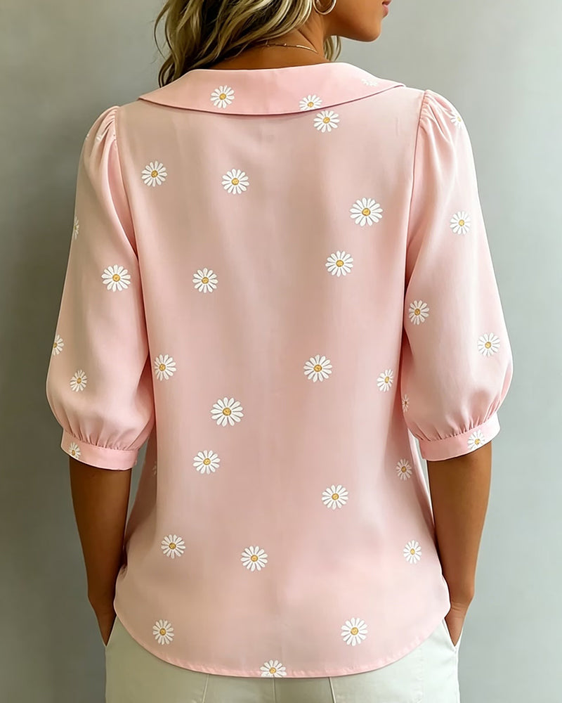 Casual Blouse Bloemenprint Poefmouwen