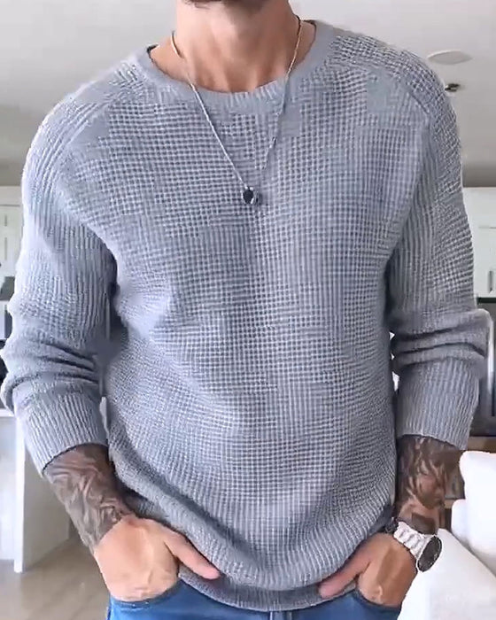 Pullover Heren Ronde Hals Wafel Lange Mouw