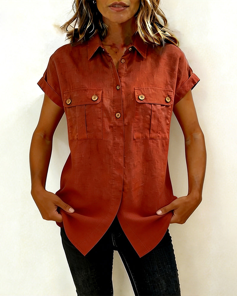 Overhemd Zak Katoen Linnen Korte Mouw