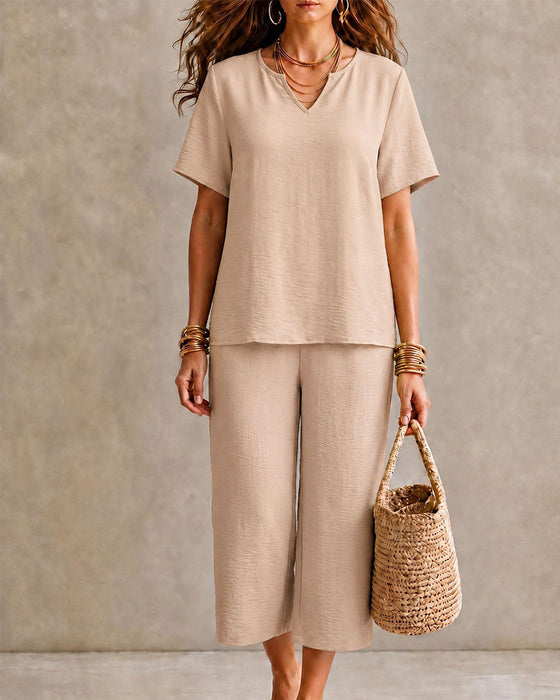Set Korte Mouw Top En Geknipte Broek