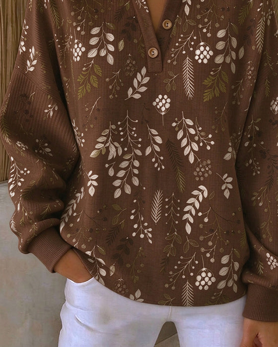 Sweatshirt Wafel Henry Kraag Bloemenprint