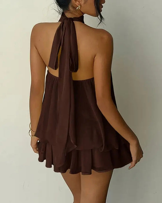Jurk Halsband Chiffon Mini