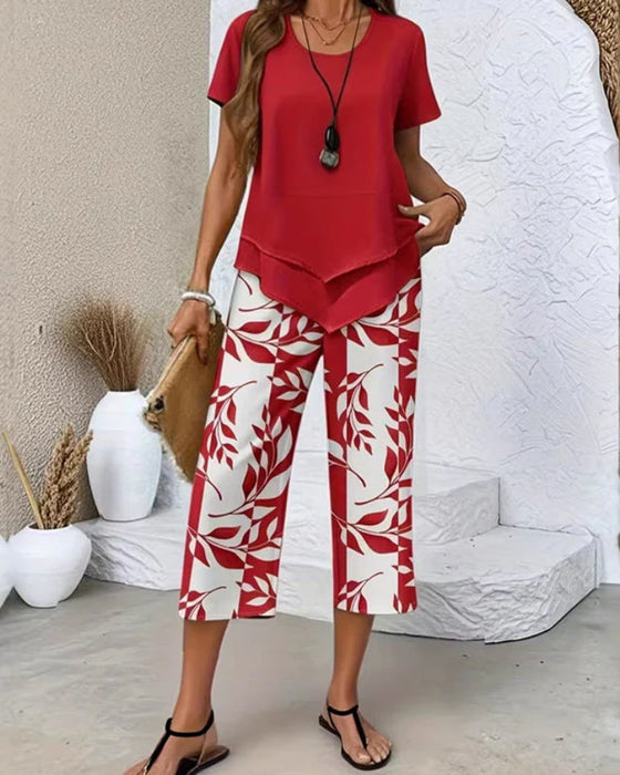 Tweedelig Set Bedrukte Cropped Broek Casual