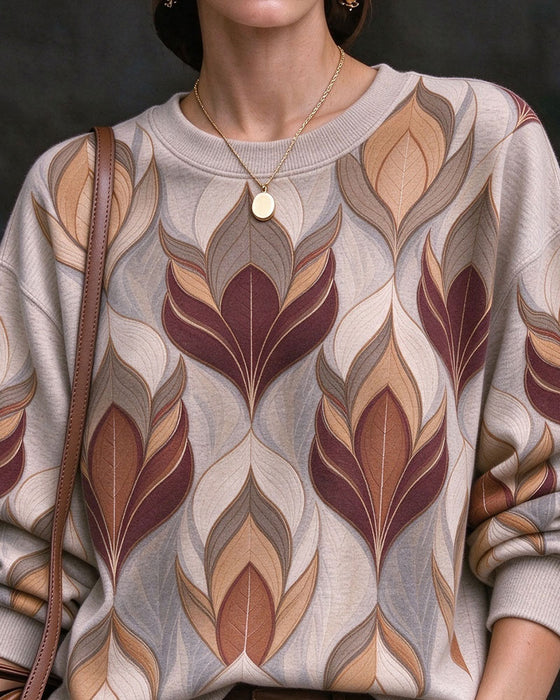 Sweatshirt Ronde Hals Kleurblok Afhangende Schouder Lange Mouw