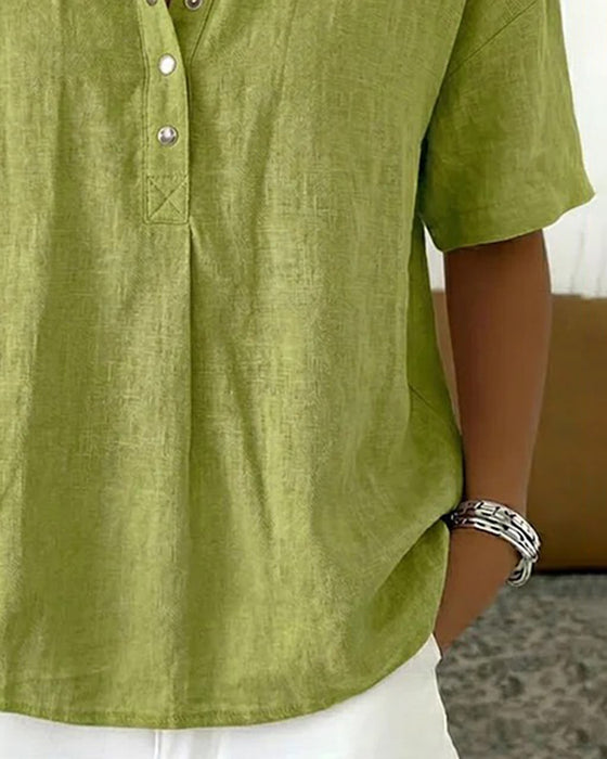 Blouse Knoop-Omlaag Gekraagd Casual