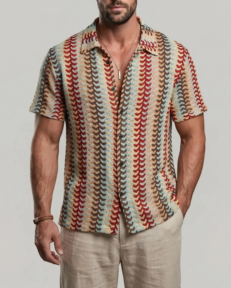 Overhemd Kleurrijk Doorgebroken Ademend Korte Mouw