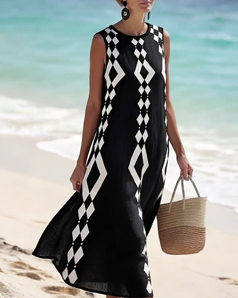 Jurk Mouwloos Diamantpatroon Los