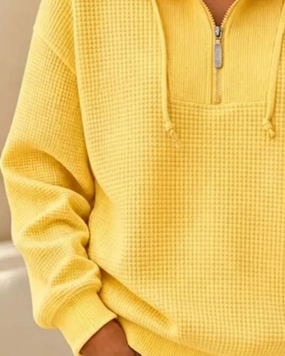 Sweatshirt Wafel Trekkoord Half-Zip