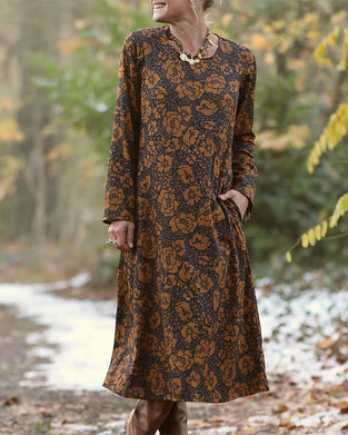 Jurk Bloemenprint Ronde Hals Losvallende Pasvorm