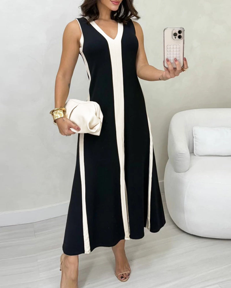 Jurk Color-Block Mouwloos Split Maxi
