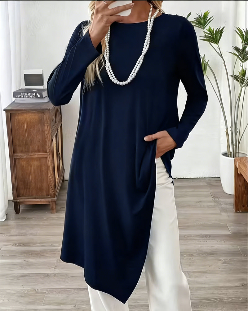 Top Asymmetrisch Middenlang Effen