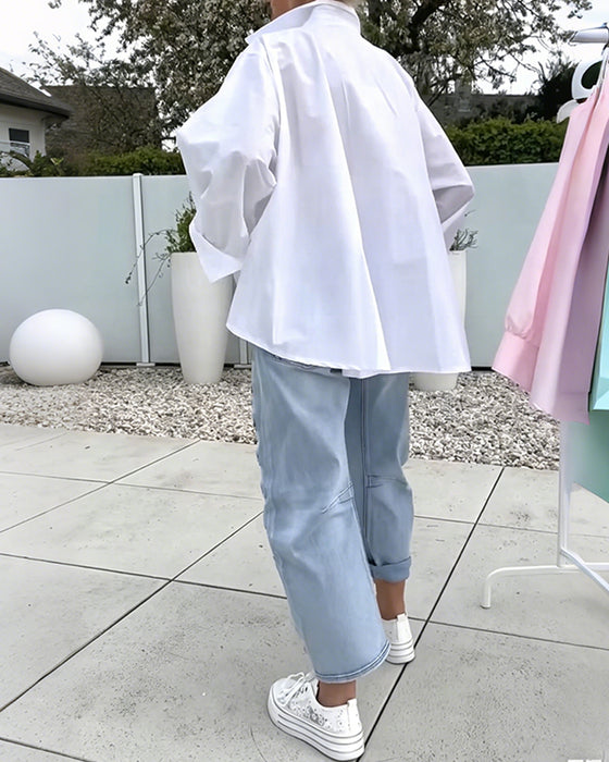 Oversized Blouse Met V-Hals En Aflopende Schouders