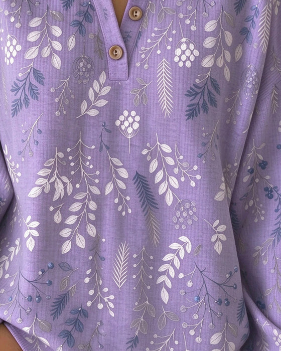 Sweatshirt Wafel Henry Kraag Bloemenprint