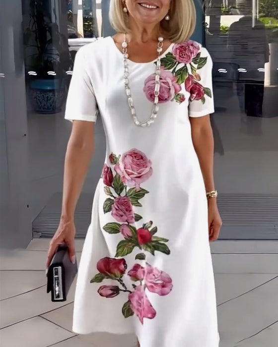 Jurk Korte Mouw Rozenprint Shift