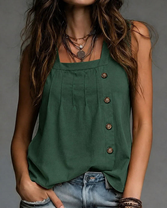 Tank Top Vierkante Hals Zijknop