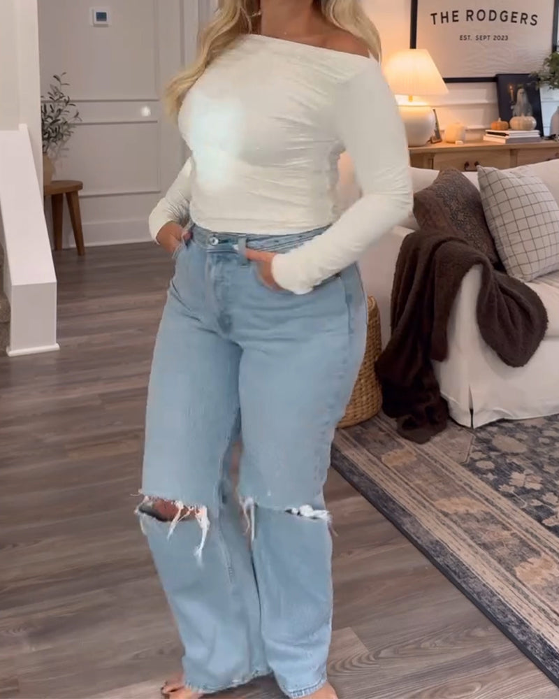 Top Een Schouder Slim Fit En Veelzijdig