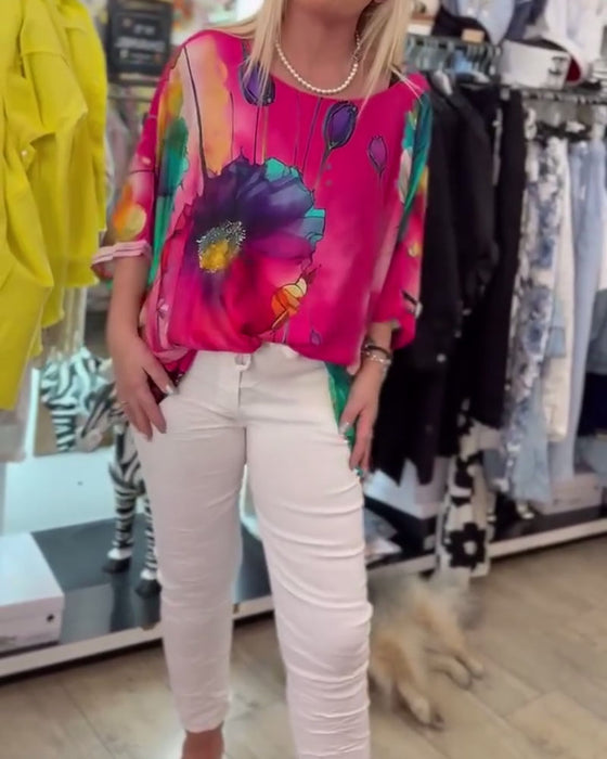 Blouse Vleermuismouw Halve Mouw Print