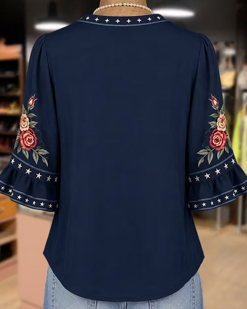 Bedrukte Blouse Met Ruchesmouwen