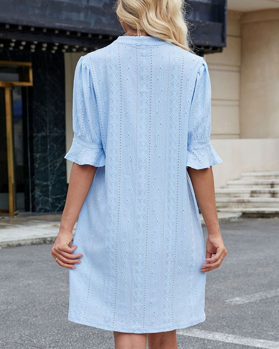 Jurk Effen Kleur V-hals