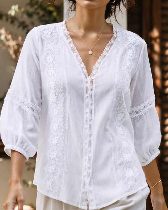 Blouse V-Hals Effen Kleur