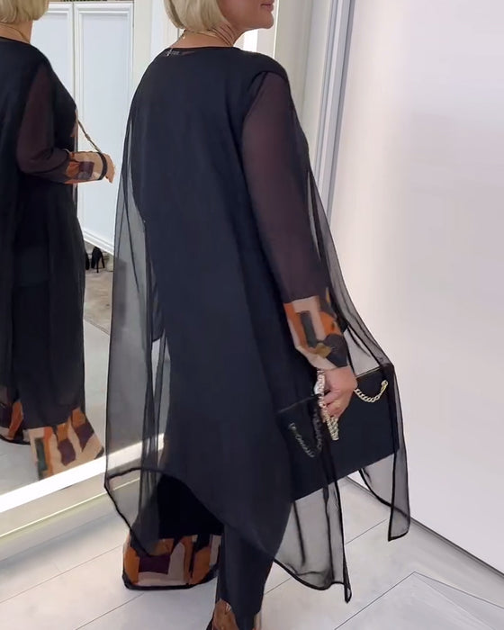 Pak Elegant Lange Mouwen Bedrukt Wijde Pijpen