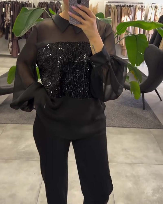 Bloes Effen Kleur Pofmouw Kraag