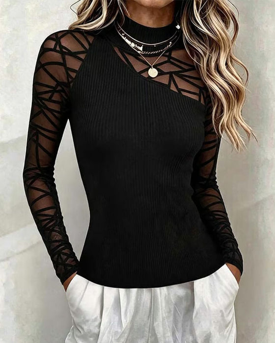 Top Turtleneck Patchwork Trendy