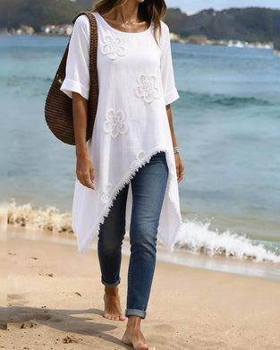 Blouse Ronde Hals Los Asymmetrisch