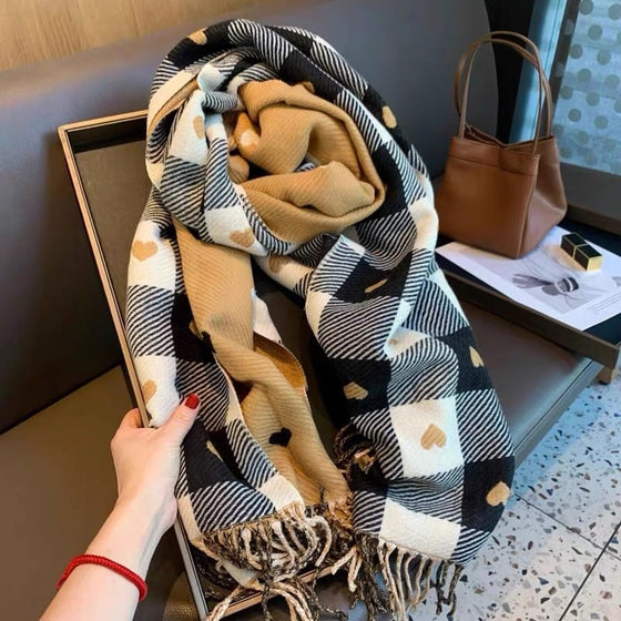 Cozy Heart Plaid Scarf – Zachte Winterwrap Voor Meisjes Of Koppels