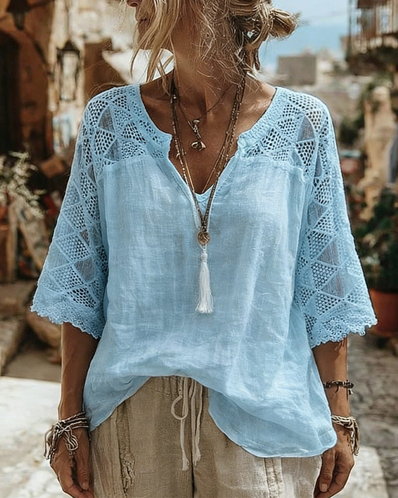 Blouse Effen Paneel V-Hals