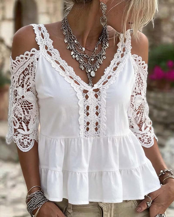 Blouse Off-Schouder Kant Ruffle