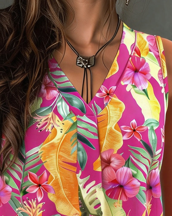 Top V-hals Geprint Mouwloos