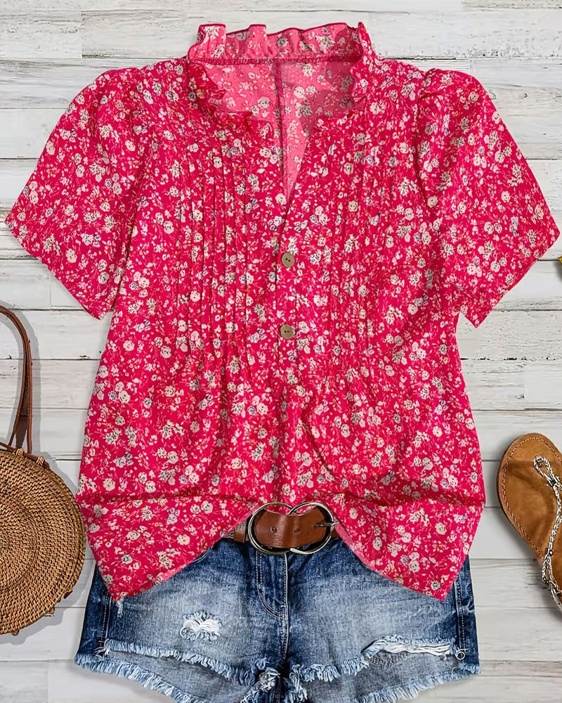 Blouse V-Hals Knoop Bloemenprint