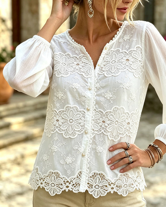 Blouse Uitsparing Kant Trim