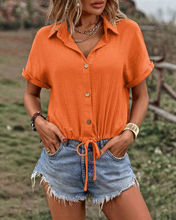 Blouse V-Hals Effen Trekkoord Knoopsgat