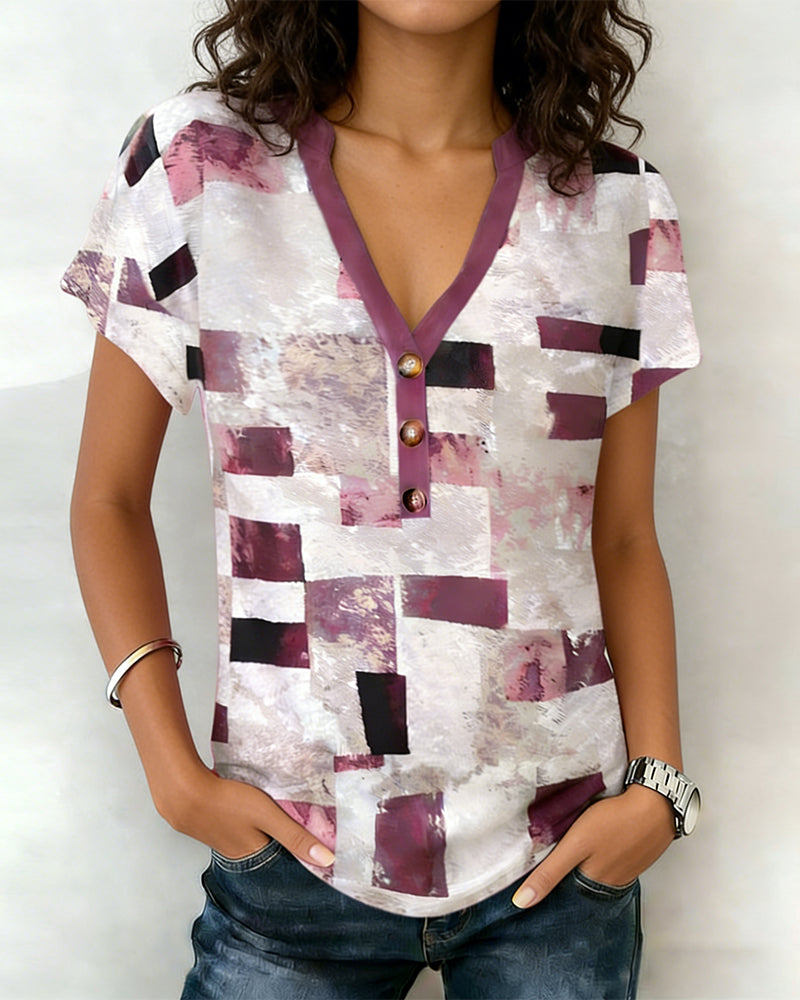 T-Shirt V-hals Geometrische Print Casual