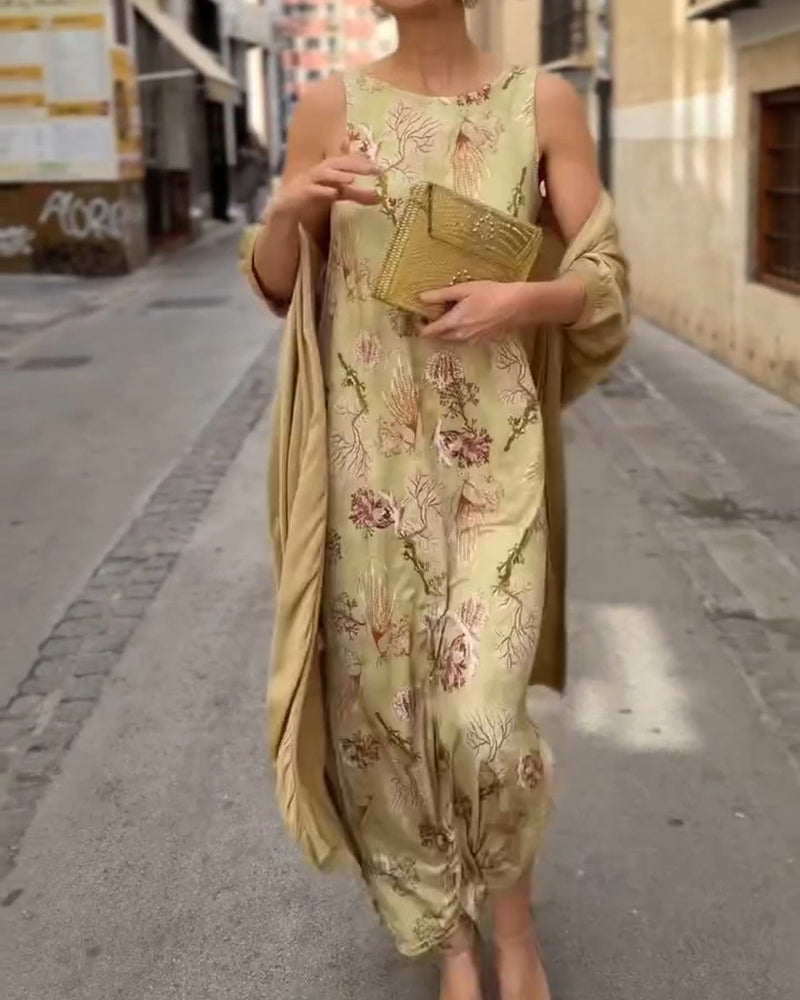 Set Mouwloos Maxi Jurk + Bijpassende Cardigan