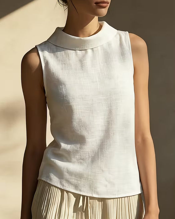 Blouse Met Kraag Mouwloos Effen