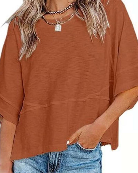 T-Shirt Paneel Effen Kleur Uitlopende Mouw