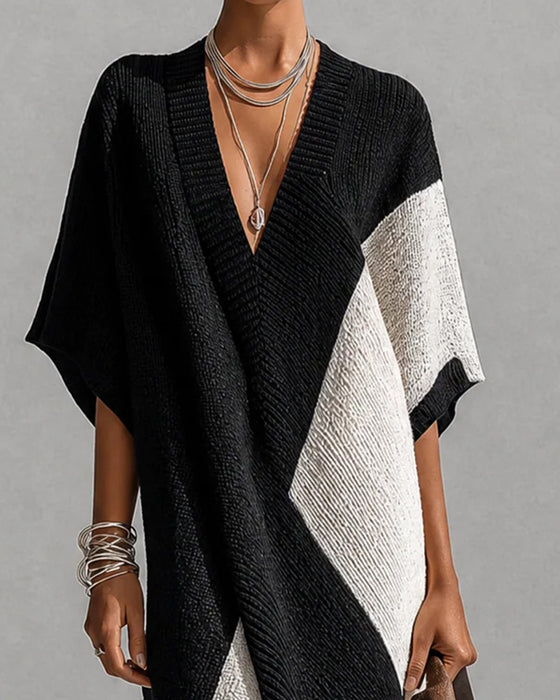 Sweater Jurk Kleurblok V-Hals