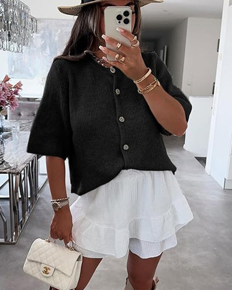 Trui Cardigan Effen Knoopsluiting Voorzijde Korte Mouw