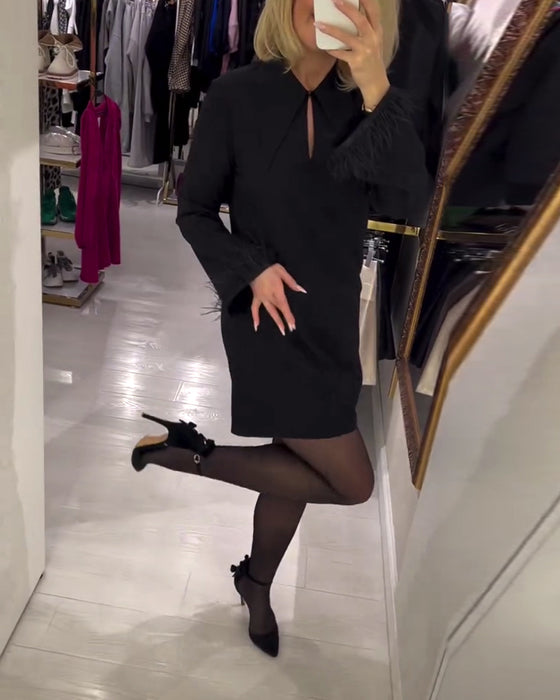 Effen Kleur Rechte Jurk Met Lange Mouwen