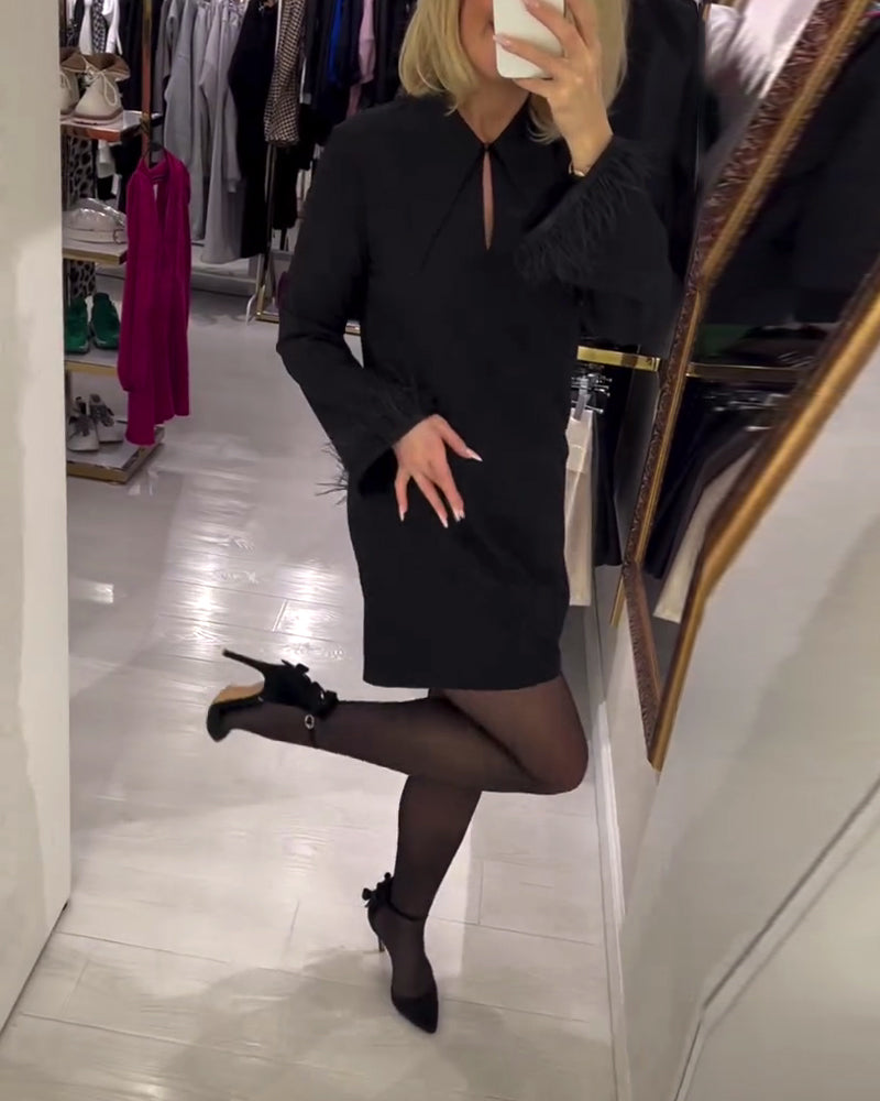 Effen Kleur Rechte Jurk Met Lange Mouwen