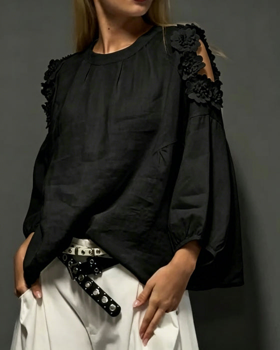Blouses Ronde Hals Uitsparing Off-Shoulder 3D Bloemen